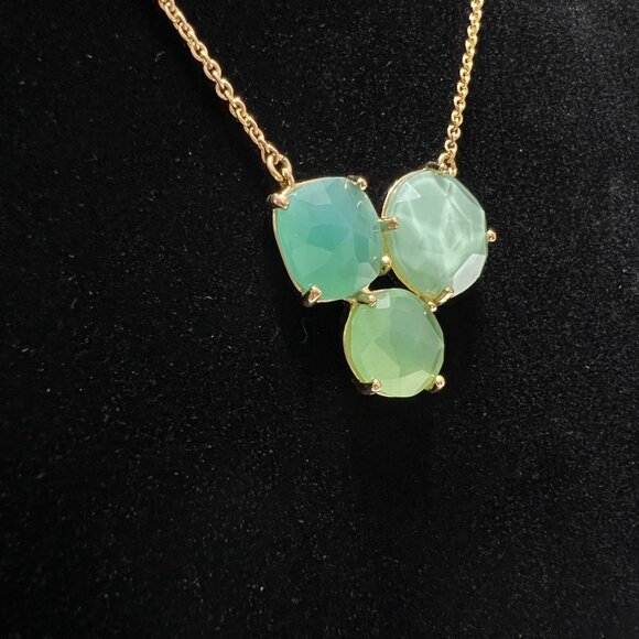 Kate Spade Triple Faceted Green Pendant Gold Chain Necklace Like New Adj… - Picture 3 of 9